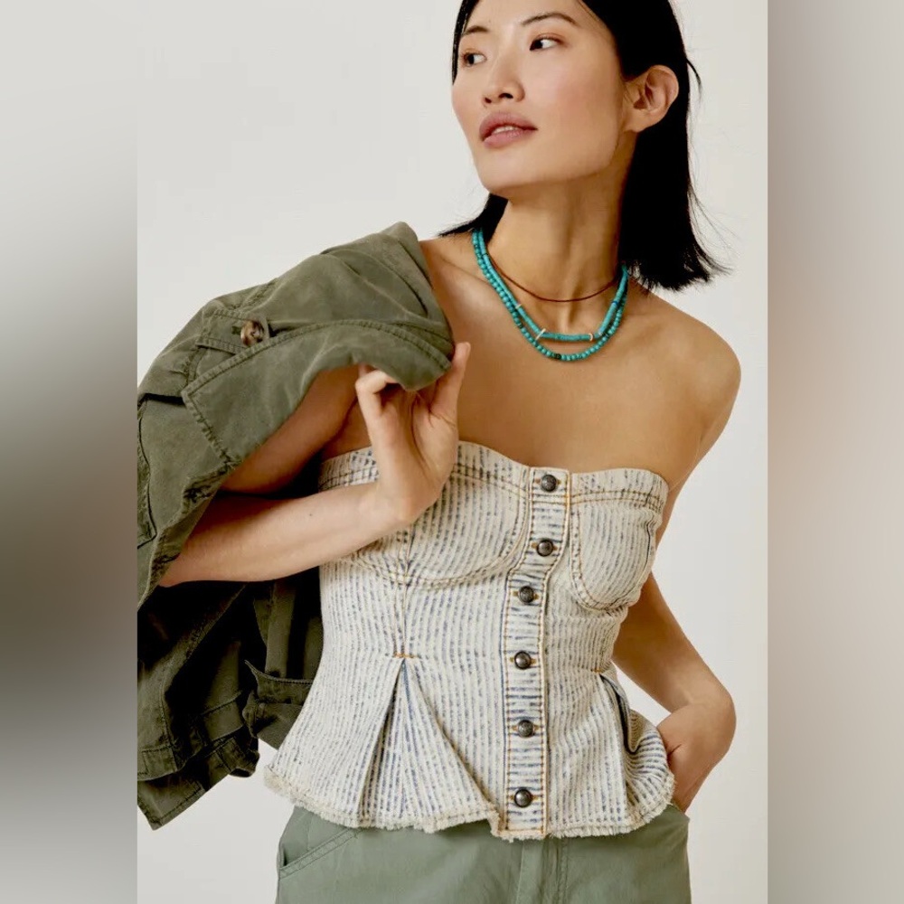 Pilcro Striped Denim Tube Top Size Medium